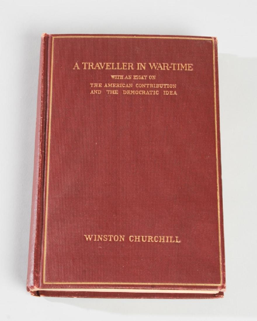 "A Traveller in War-Time" by Winston Churchill: 1st edition published by The Macmillan Company 1918, with previous owner's name written on inside page and tile page.