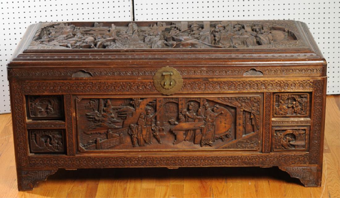 Vintage Chinese Carved Wood Chest