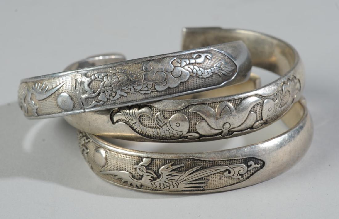 Three Asian Silver Bangle Bracelets (1 of 2)