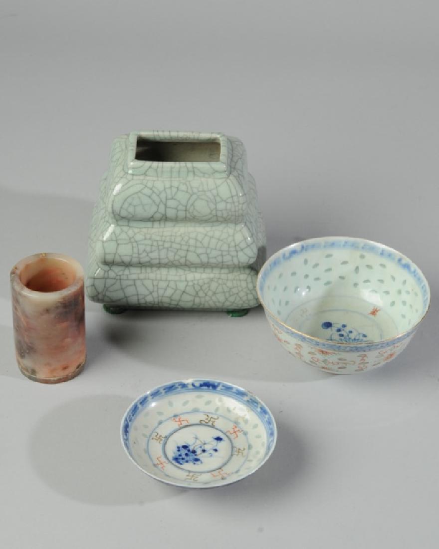Chinese Guan Type Vase, Stone Brush Pot, Bowls (1 of 5)