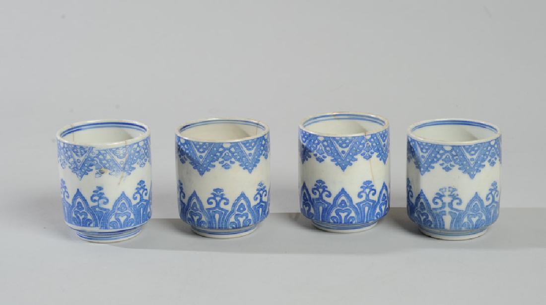 Set of 4 Antique Asian Porcelain Blue & White Cups (1 of 4)