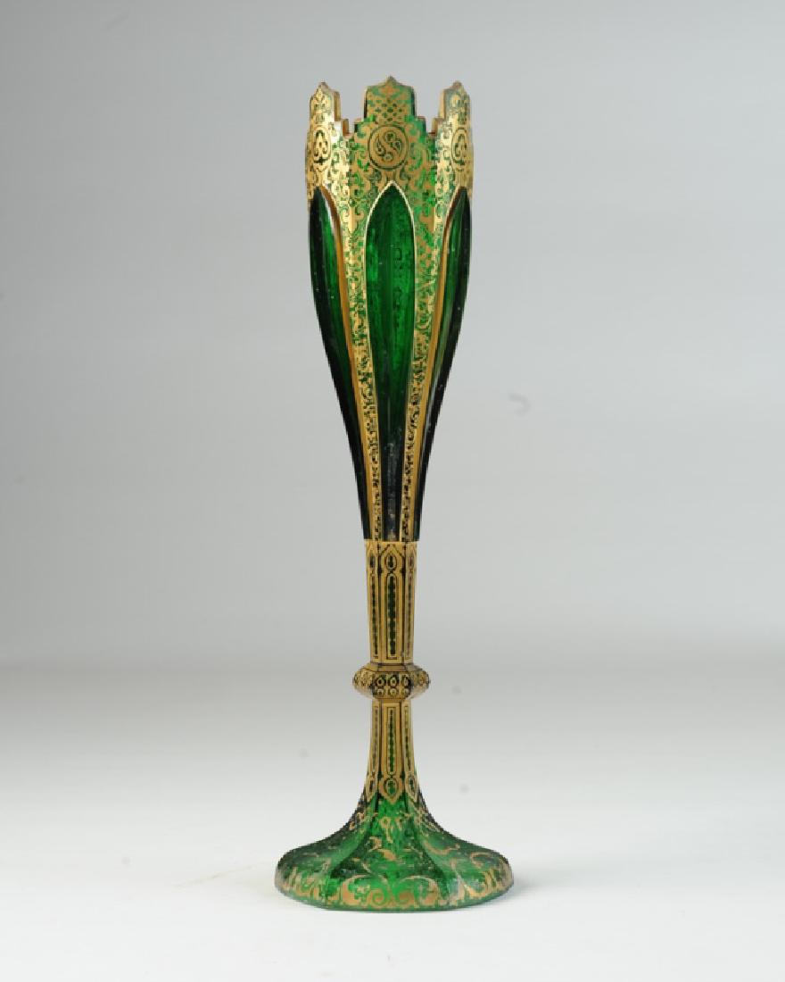 Emerald Green & Gold Bohemian Art Glass Vase (1 of 3)