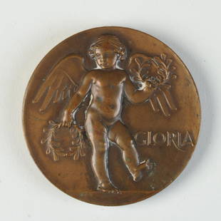 Gloria Fama 1933 Bronze Medal: 1933 Society of Medallists Gloria Cherub and Cicada Bronze medal by Carl Paul Jennewein. Dia: approx. 2 3/4".