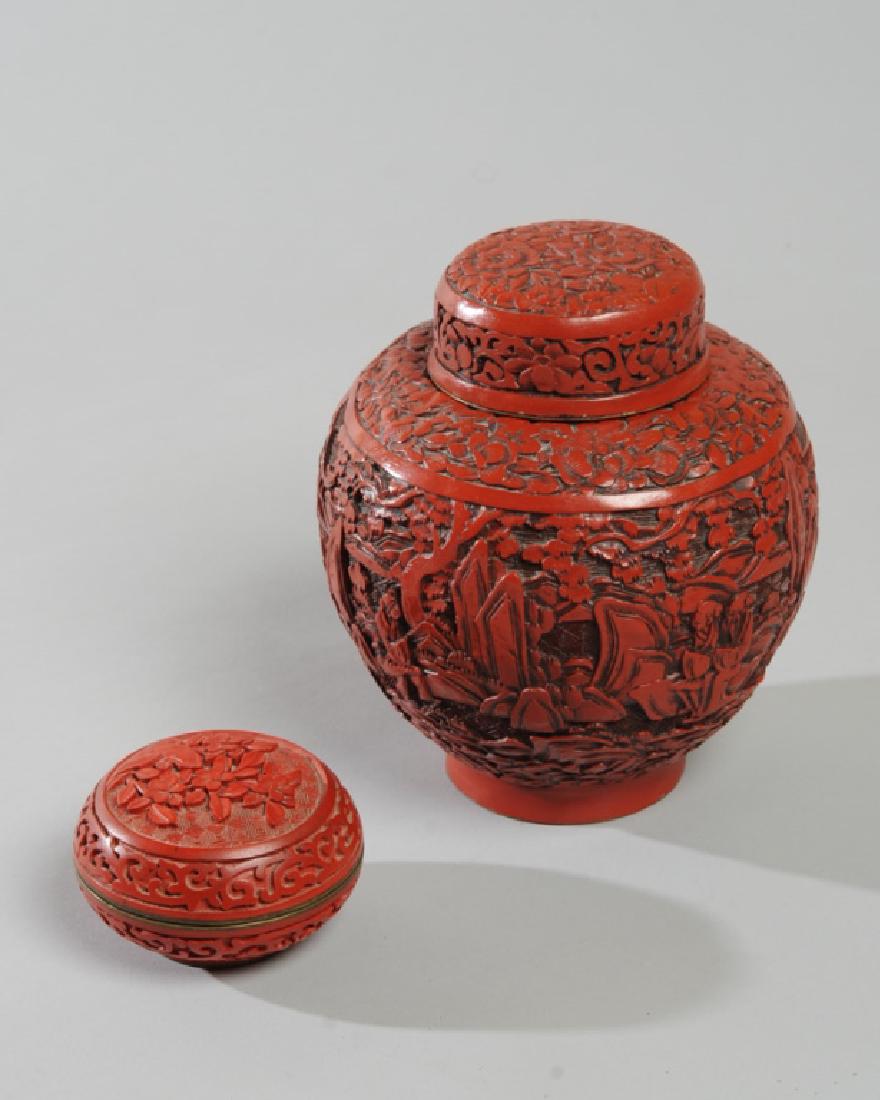 Small Carved Cinnabar Box & Cover (1 of 5)