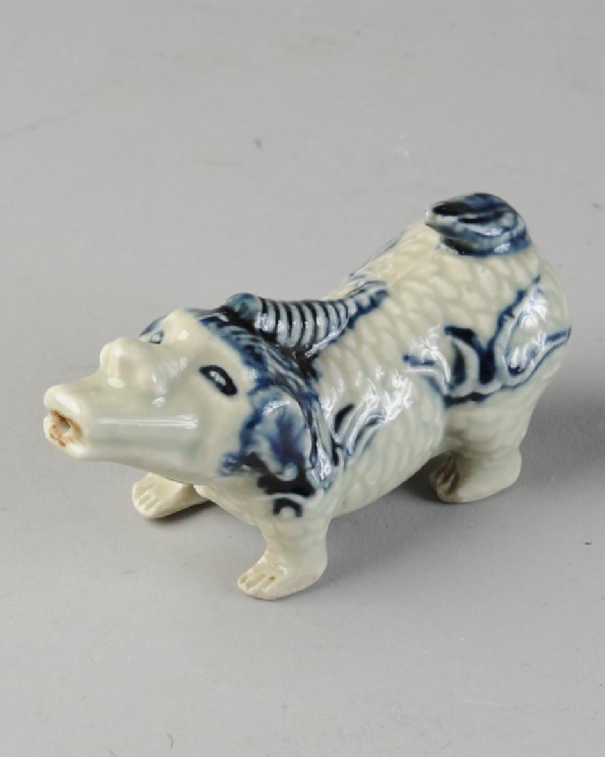 Korean Blue and White Water Dropper: Shape of mythical beast. H: approx. 1 3/4". L: approx. 3 3/4".