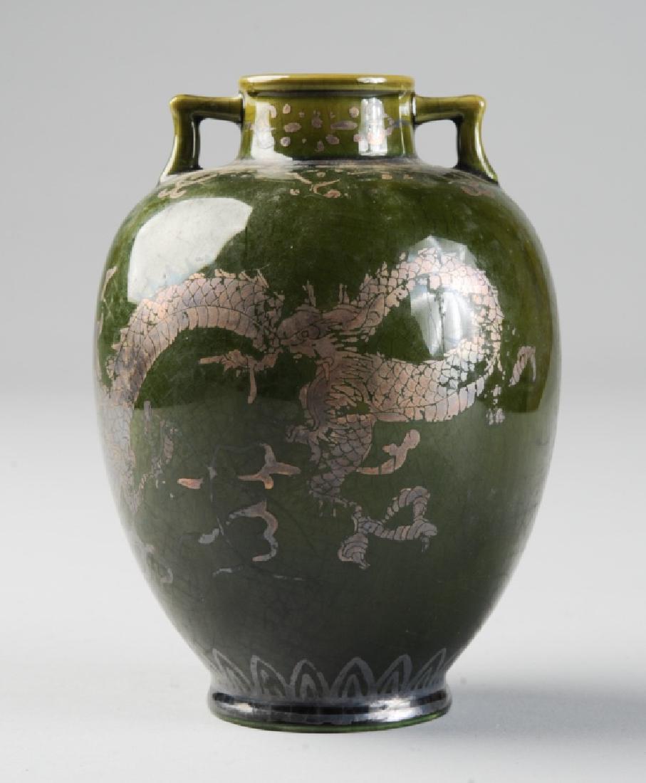 Japanese Silver & Green Glazed Dragon Vase (1 of 3)