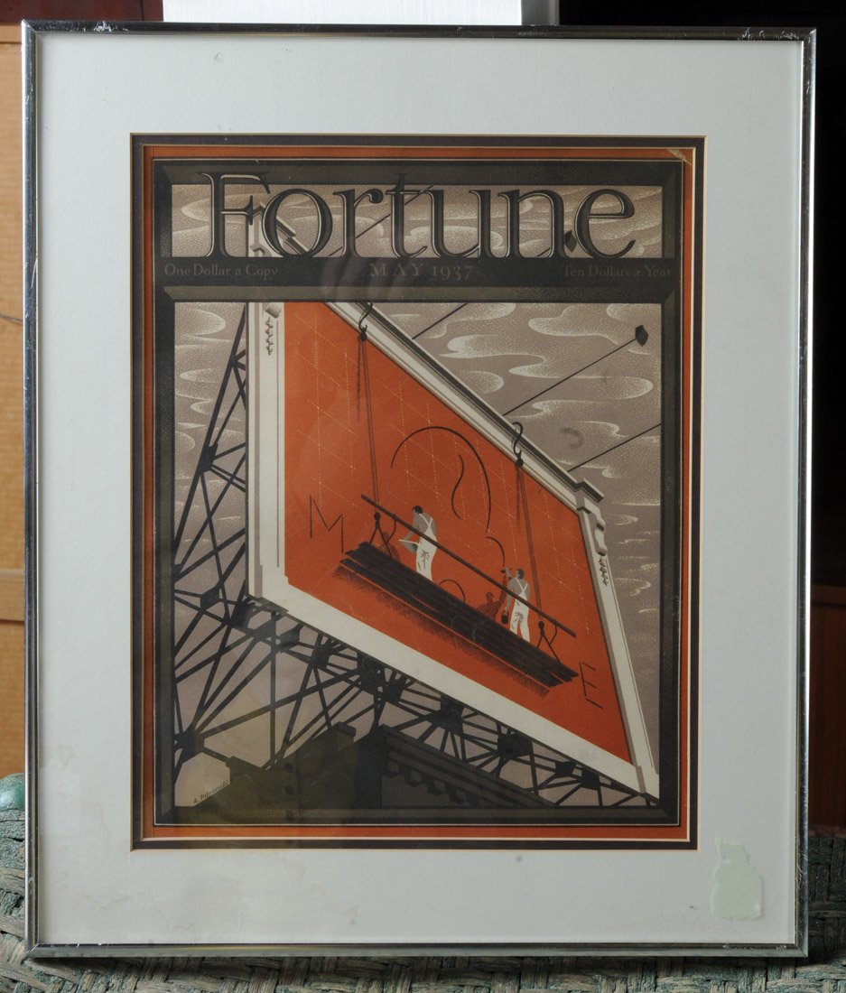 Antonio Petruccelli (1907–1994) Lithograph: Lithograph of Fortune Magazine cover from May 1937, signed in the stone lower right, some damage to upper left corner, matted and framed. Visible image: approx. 13 1/2" x 10 3/4". Frame: approx. 15 1/