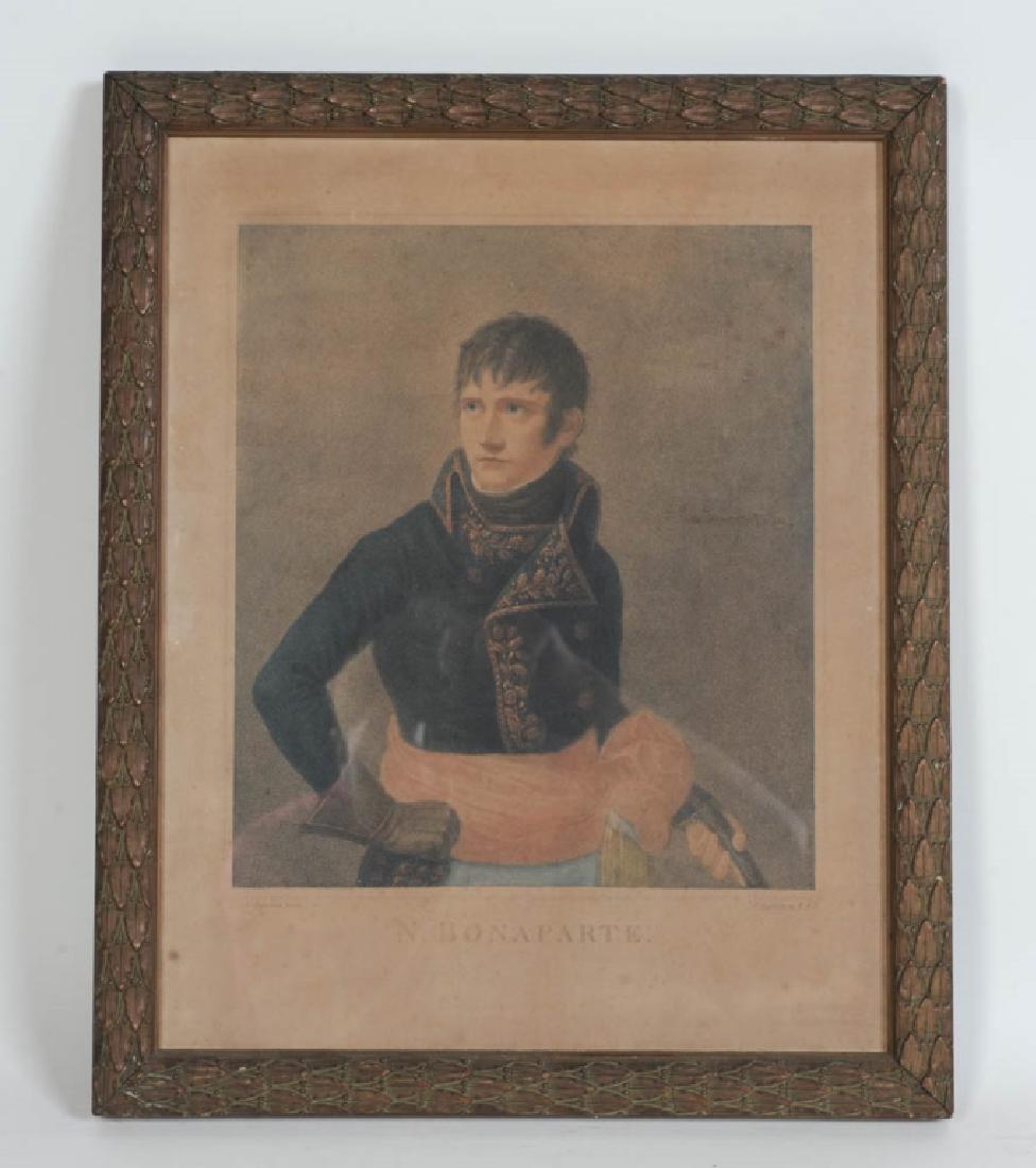 19th C Engraving of Napoleon, Francesco Bartolozzi: After the painting by Andrea Appiani the Elder, framed. Visible image: approx. 17 3/4" x 14". Frame: approx. 20 1/4" x 16 1/2".