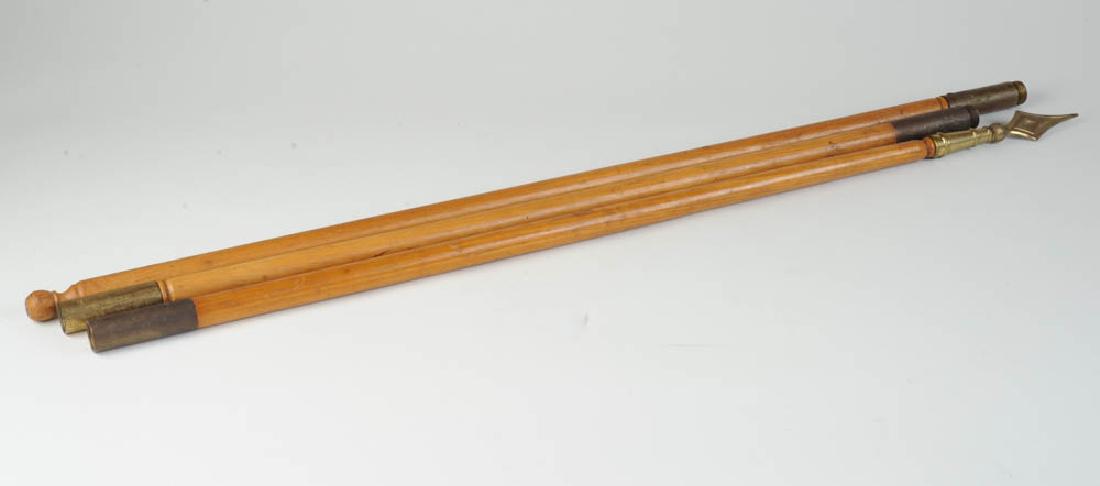Alexander W. Weddell UDC Flagpole: Wooden flagpole in three sections with spearpoint finial and brass section inscribed "Alexander Wilbourne Weddell Embassador To Argentina and Beloved Citizen of Richmond Virginia From Lee Chapter Unit