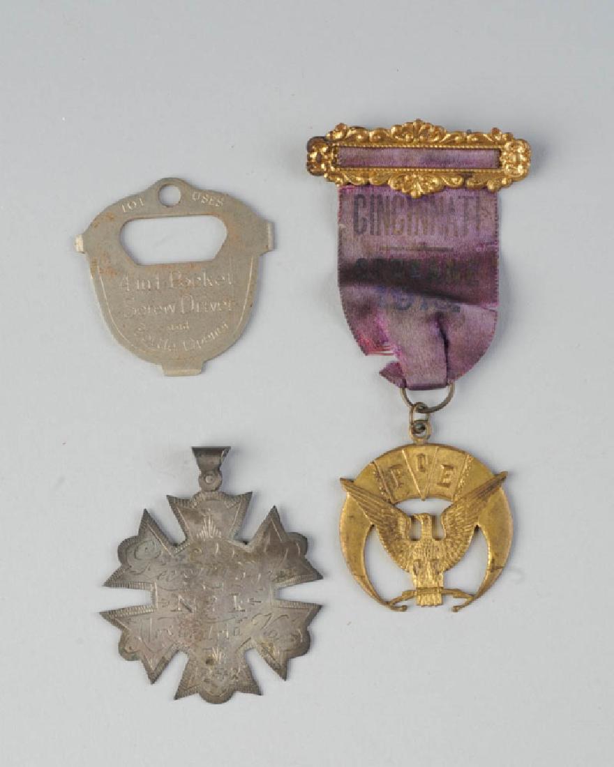 Lee School Alexandria, VA Award: 1890s award for "The Girl most Faithful to Duty", together with VFW 4-in-1 pocket screwdriver & bottle opener and Fraternal ribbon.