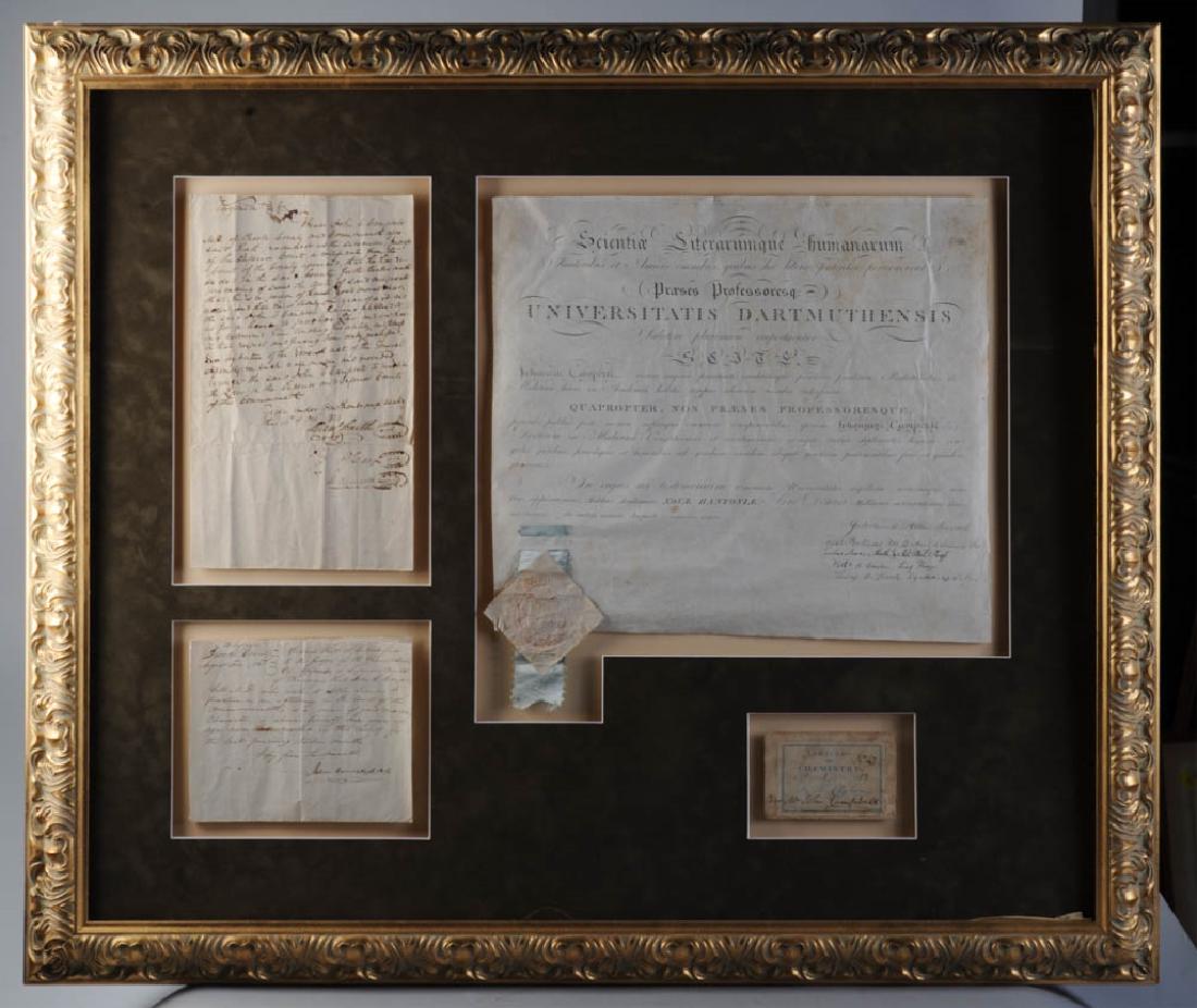 Brooke County, West Virginia Historical Documents: Documents dated 1821 permitting John C. Campbell to practice law in Brooke County, Virginia (now West Virginia) together with a class card from 1813 and his diploma from Dartmouth College, dated 1818.