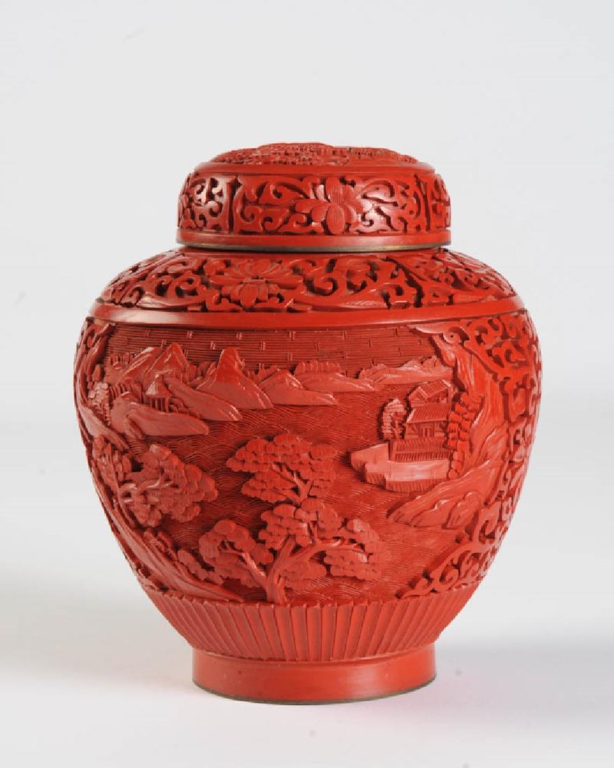 Chinese Carved Cinnabar Covered Jar (1 of 4)