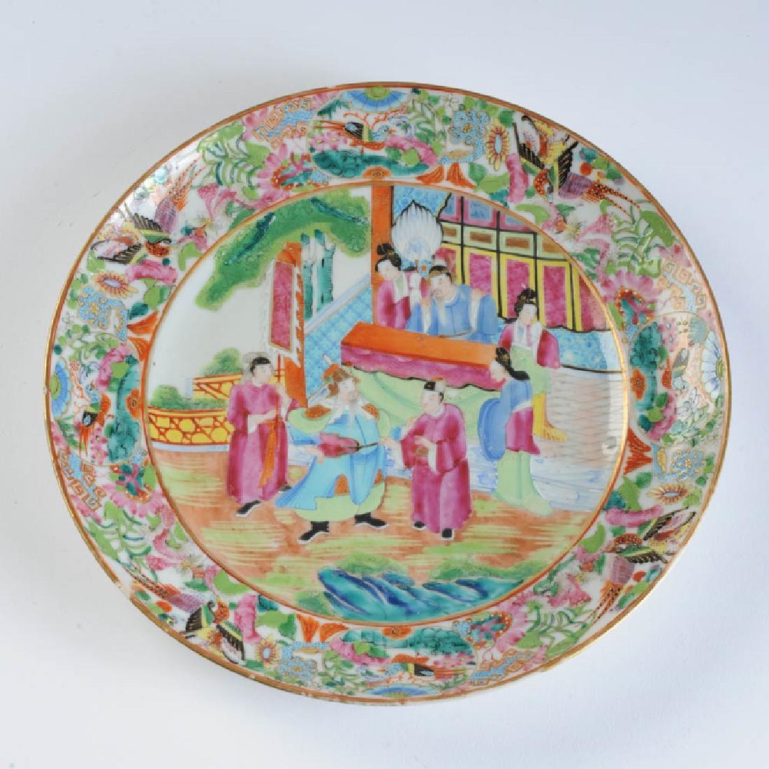 19th C. Chinese Export Rose Mandarin Figural Plate (1 of 5)