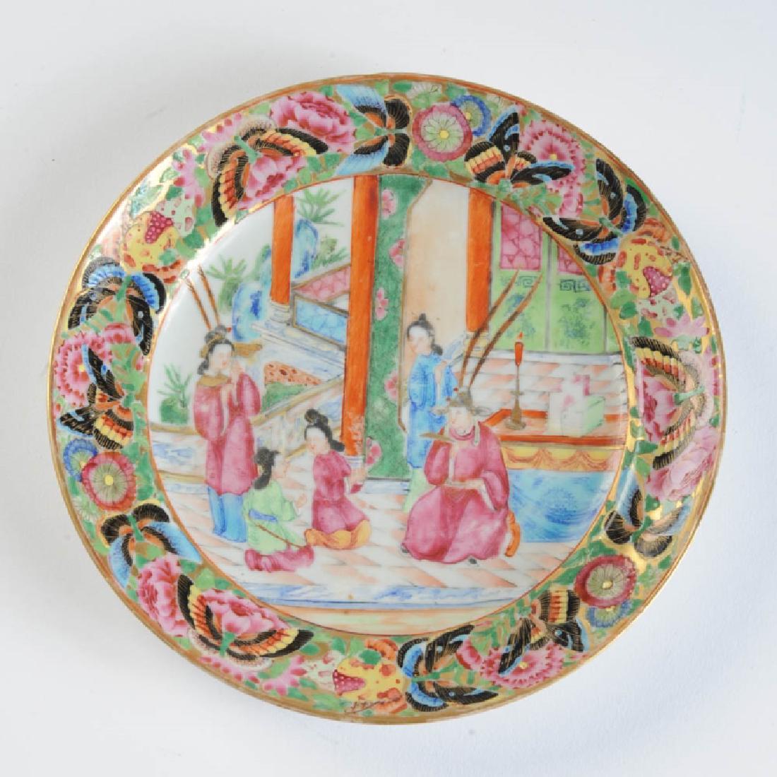 19th C. Chinese Export Rose Mandarin Figural Plate (1 of 4)