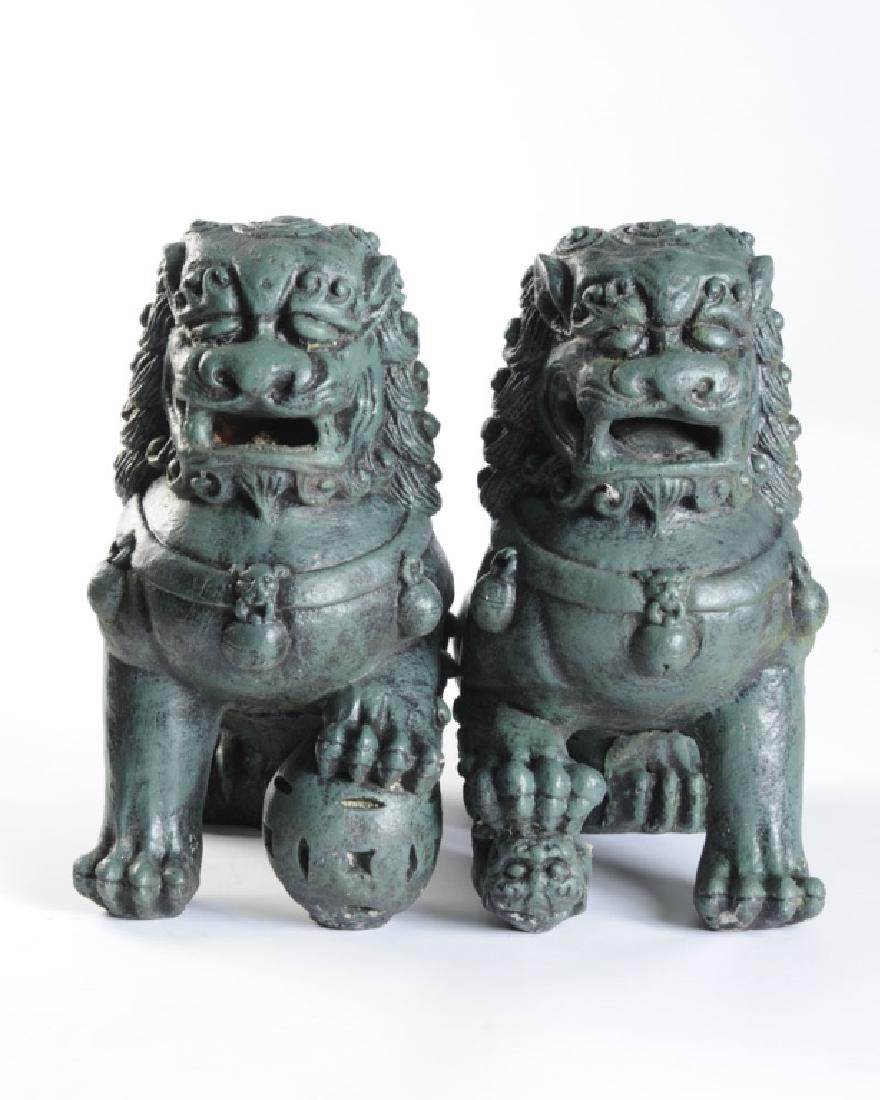Pair Cast Stone Foo Dogs (1 of 4)