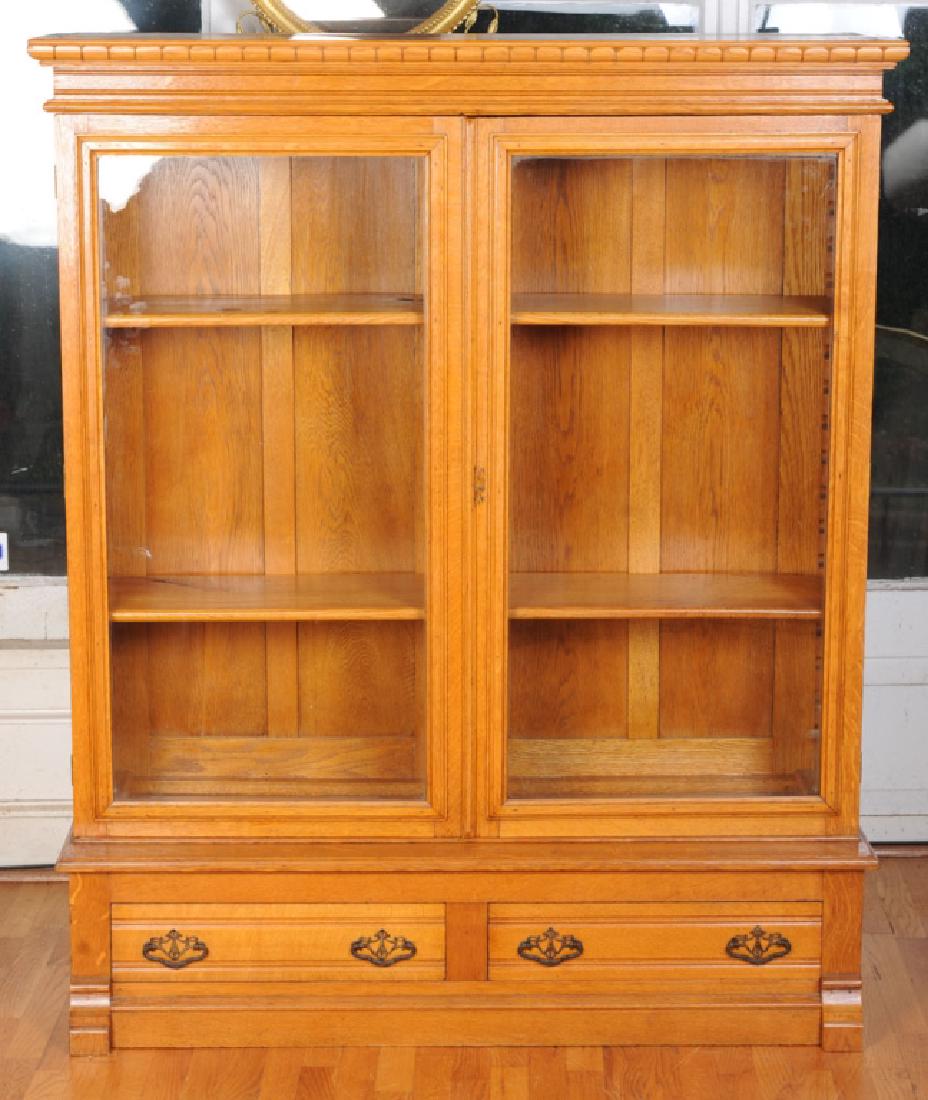 Late 19th C. Eastlake Oak Glass Front Book Case (1 of 5)