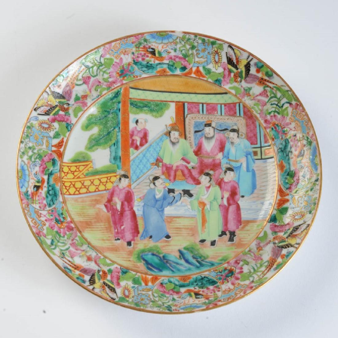 19th C. Chinese Rose Mandarin Plate Court Figures (1 of 6)