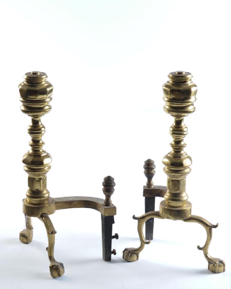 Pair Vintage Brass Harvin & Co. Brass Andirons: H: approx. 18".