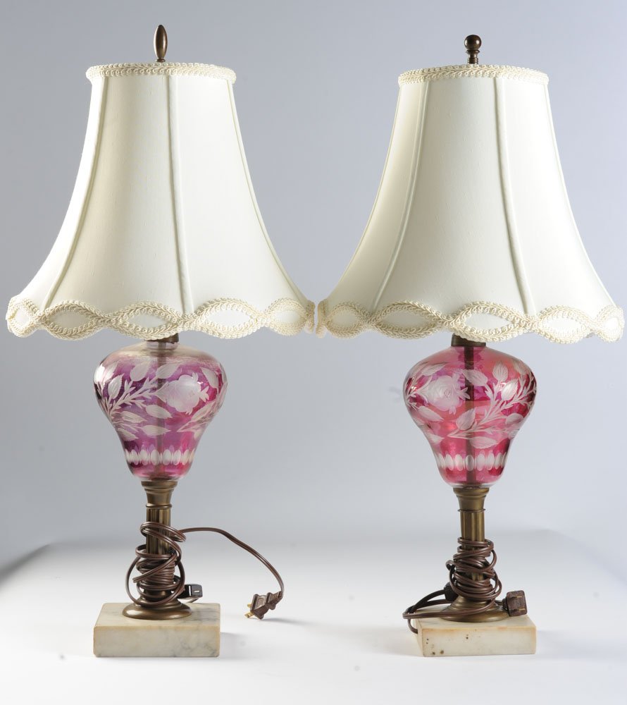 Pair Bohemian Cut to Clear Glass Lamps (1 of 2)