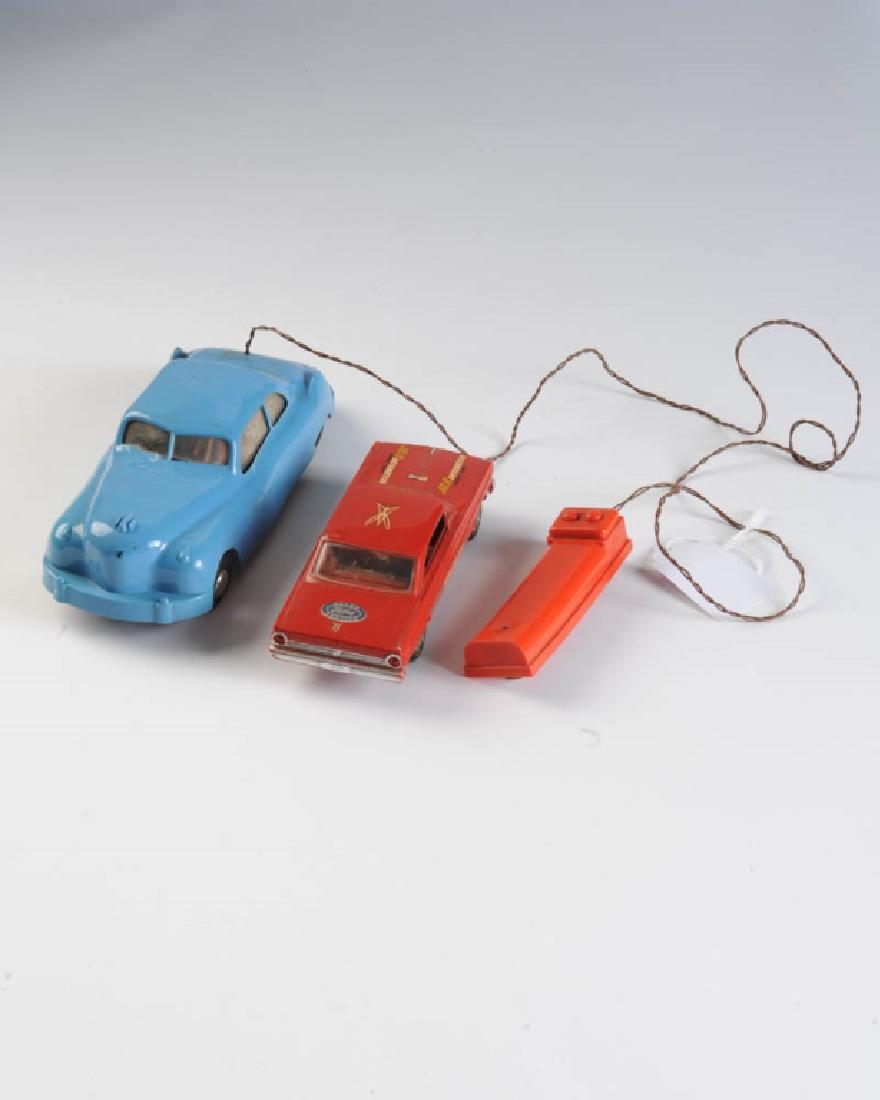 Plastic '50s Cadillac & Sprint Models: Unmarked blue early '50s 2-door Cadillac (length: approx. 9 3/4") with battery control (incomplete), together with 1964 Ford Falcon Sprint Promo with decals (Erickson Speed Service, Chicago, etc.)
