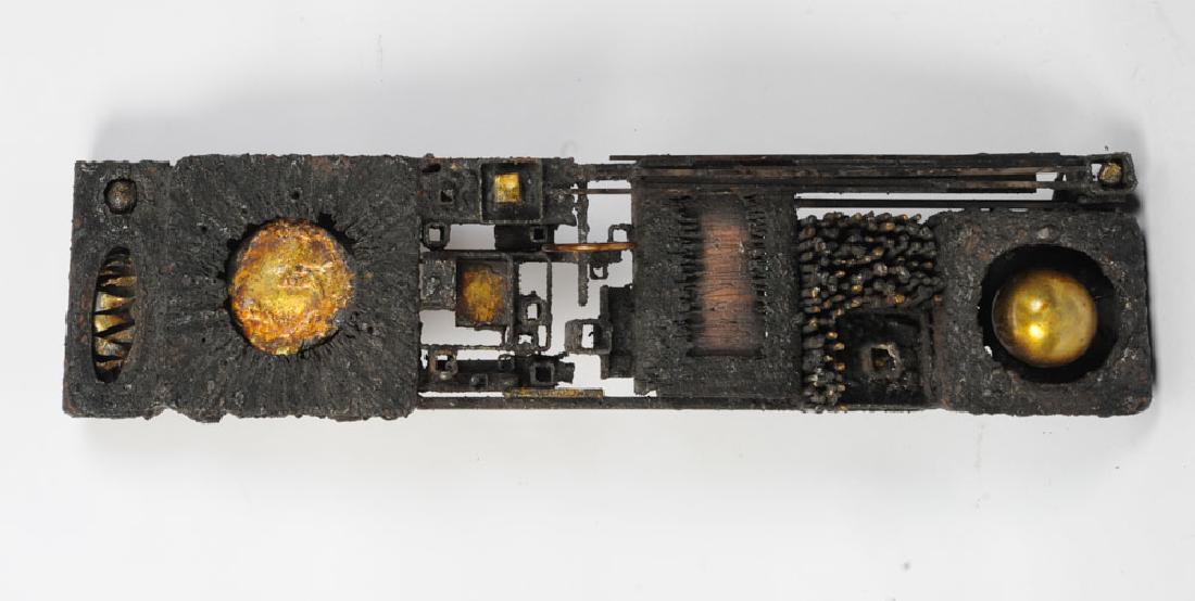 James Anthony Bearden (b.1964, American): Modernist / brutalist metal sculpture by James Anthony Bearden. Signed to verso "B. 13". Approx. 33" x 8" x 3 1/2".
