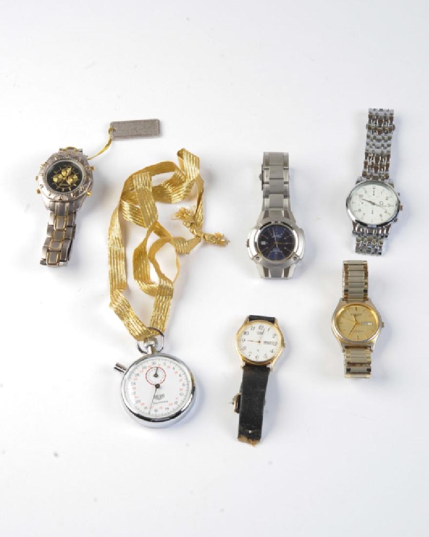 Lot Men's Wristwatches: Omego, Casio Quartz, Dakota, Citizen Quartz (damaged band), Titanium and Heuer Stop Watch. Provenance: Estate of Dr. Don S. Ayers, Richmond, VA.