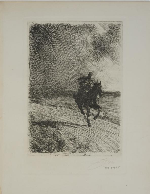 Lot Etchings, etc.: Including "The Storm" by Anders Zorn (pencil signed), 11" x 8 1/2", etc.