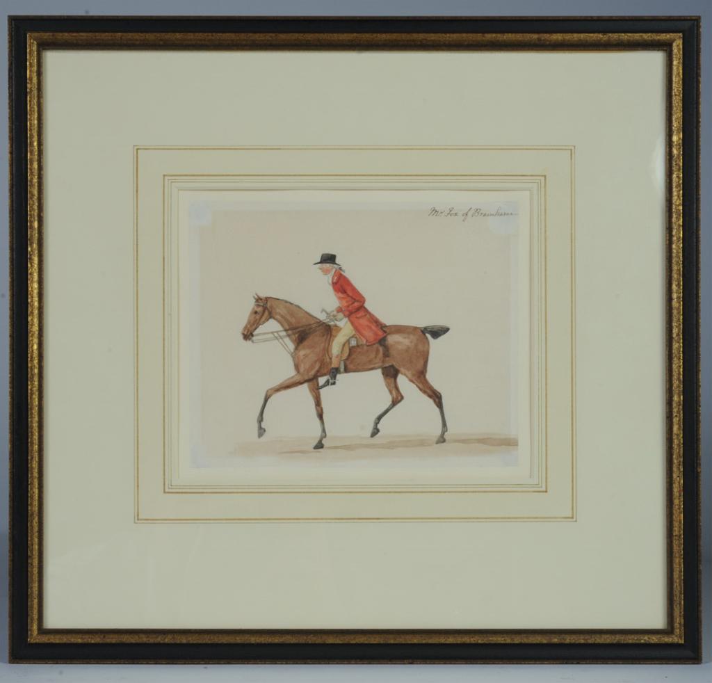 Sir Robert Frankland (1784-1849, British): Original ink and watercolor on paper by Sir Robert Frankland, titled "Mr. Fox of Bramham." Frankland, also known as 7th baronet Robert Frankland Russell, was a member of Parliament as well as an artis