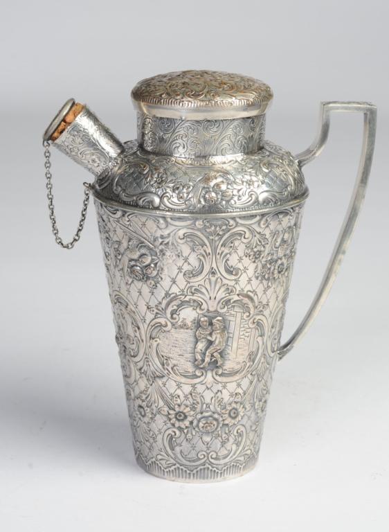 Cross London Silverplate Repousse Cocktail Shaker: H: approx. 7 1/2". Provenance: From the descendants of Jonathan Winship III (Massachusetts, 1780 â€“ 1843.) A sailor and business man, Winship and his brothers are credited with making the first 