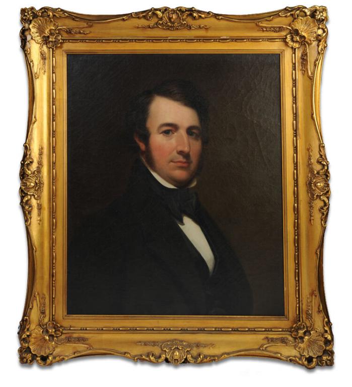 19th C. Portrait of a Gentleman, Winship Family: Fine early 19th C. oil on canvas portrait of a gentleman, probably of the family of Captain Jonathan Winship III. Illegible inscription, probably including a signature, to verso; this mostly hidden un