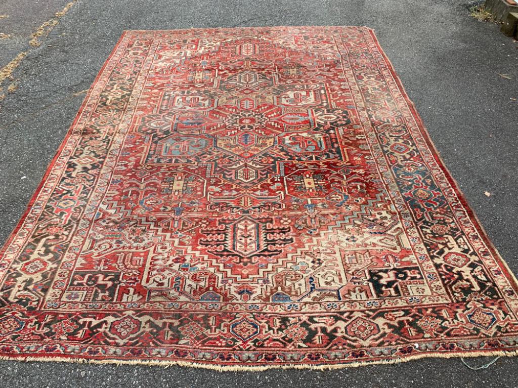 Persian Heriz Rug: Approx. 11' 11" x 8' 10". Provenance: From the descendants of Jonathan Winship III (Massachusetts, 1780 â€“ 1843.) A sailor and business man, Winship and his brothers are credited with making the