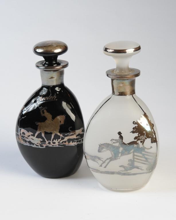 Two Silver Overlay Pinched Glass Decanters Hunt (1 of 3)