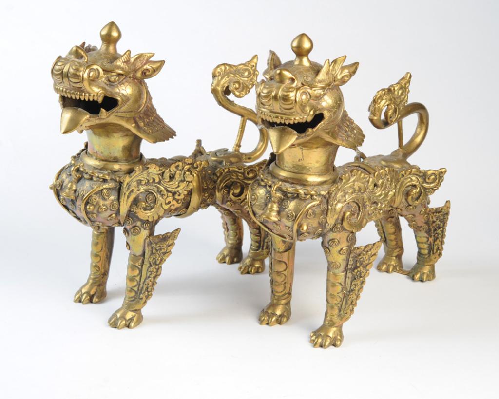 Pair Chinese Bronze Foo Lions (1 of 5)