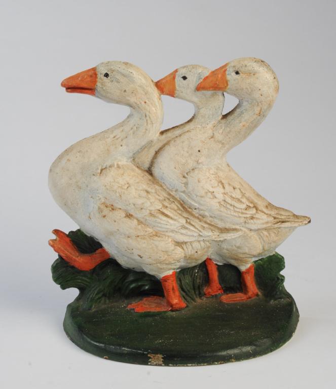 Cast Iron Hand Painted Figural Duck Group Doorstop (1 of 1)