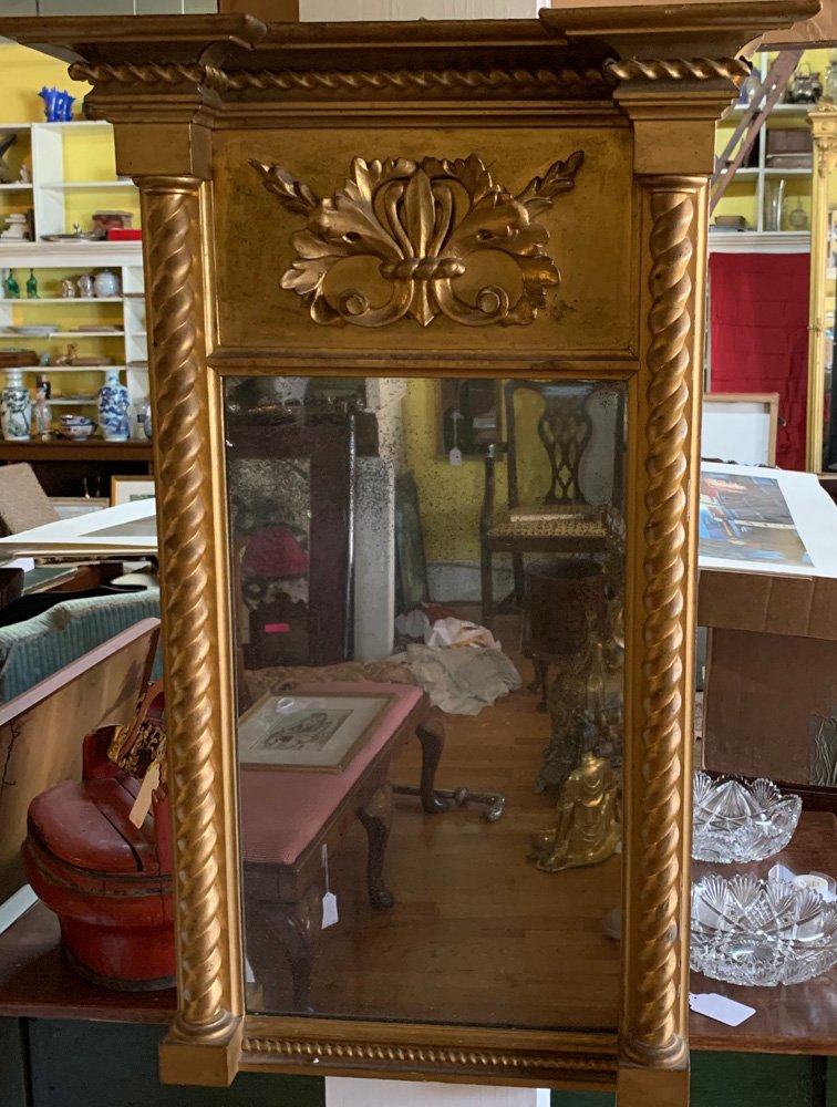 Antique Gilt Painted Mirror: Some damage / in as-found condition. Approx. 33" x 22".