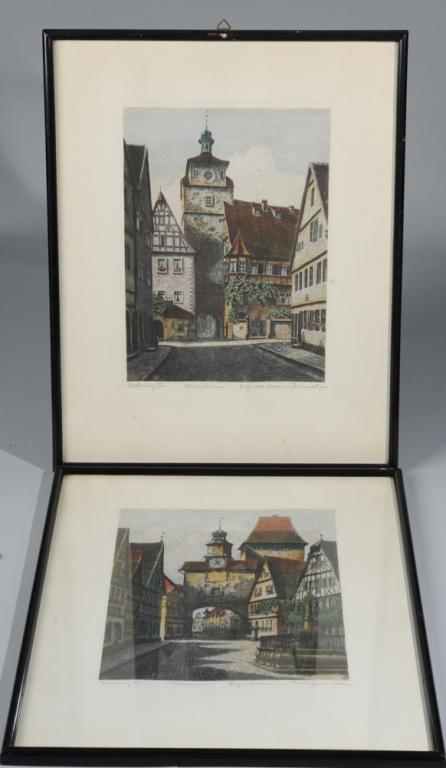 Pair Color Engravings - European Village Scenes (1 of 2)