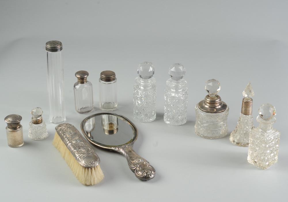Antique English Sterling & Cut Glass Dresser Items (1 of 3)