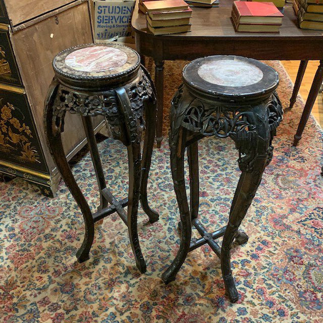 Pair Chinese Export Carved Fern Stands (1 of 5)