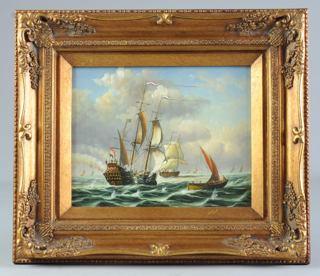 20th C. Oil on Board Napoleonic Naval Battle (1 of 3)