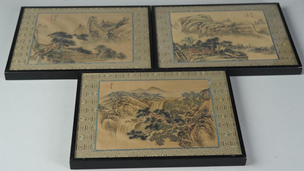 Three Framed Chinese Paintings on Silk (1 of 3)