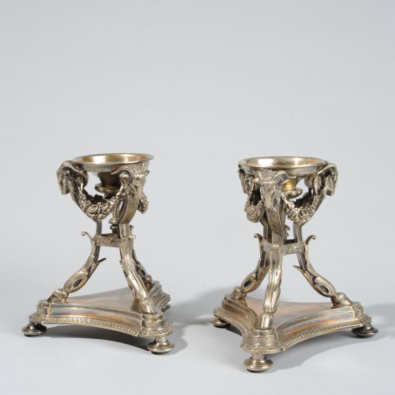 Pair Victorian Silverplate Ram's Head Candlesticks (1 of 5)
