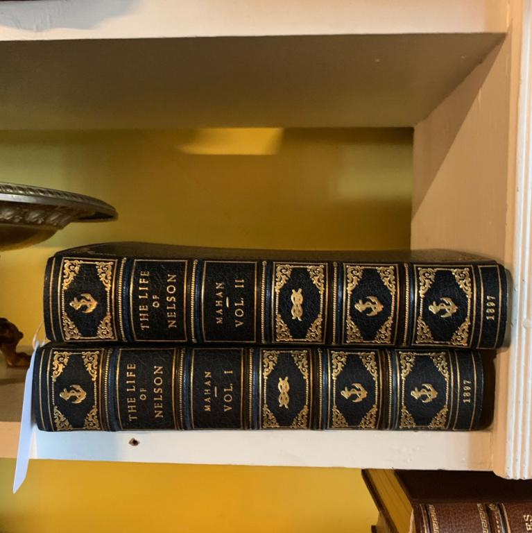 "The Life of Nelson" by A.T. Mahan 1897 2 Volumes: The Life of Nelson by Captain A.T. Mahan, in two volumes, published 1897 by Sampson Low, Marston, & Company, London. Some minor foxing and discoloration, wear to covers. In as-found condition.