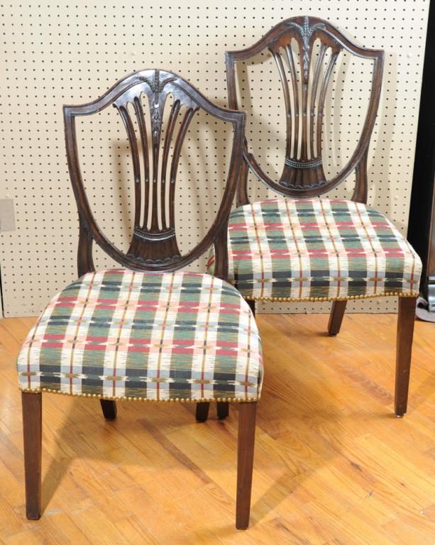Pair Upholstered Shield Back Side Chairs (1 of 7)