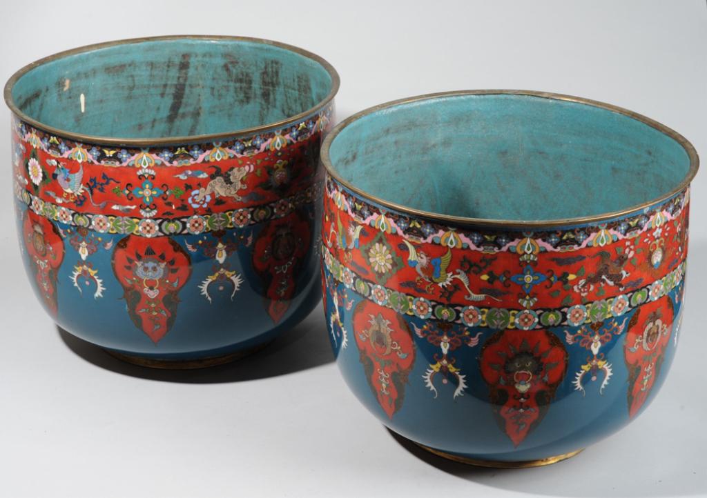 Pair Large Antique Cloisonne Planters (1 of 7)