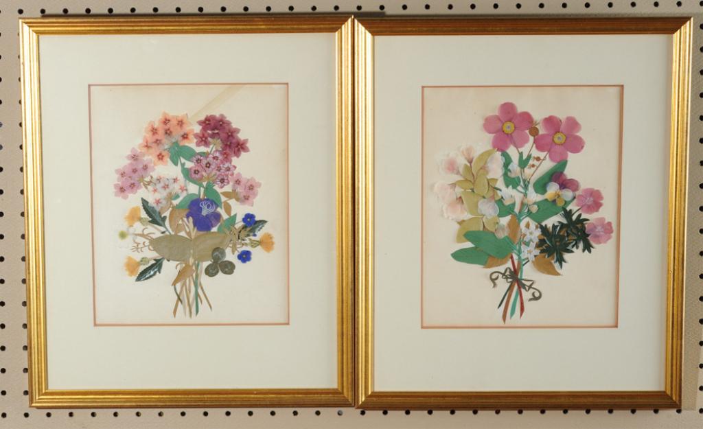 Pair Framed Victorian Paper Flower Bouquets (1 of 1)