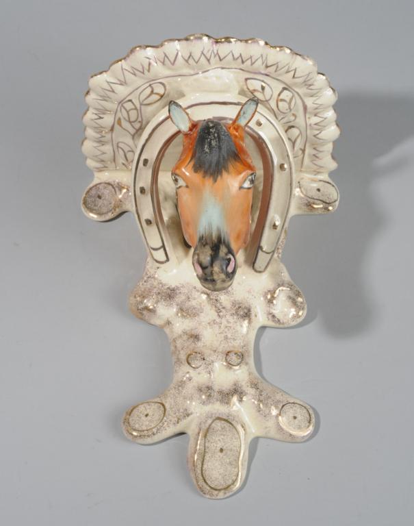 Antique Staffordshire Pottery Horsehead Wall Shelf (1 of 6)