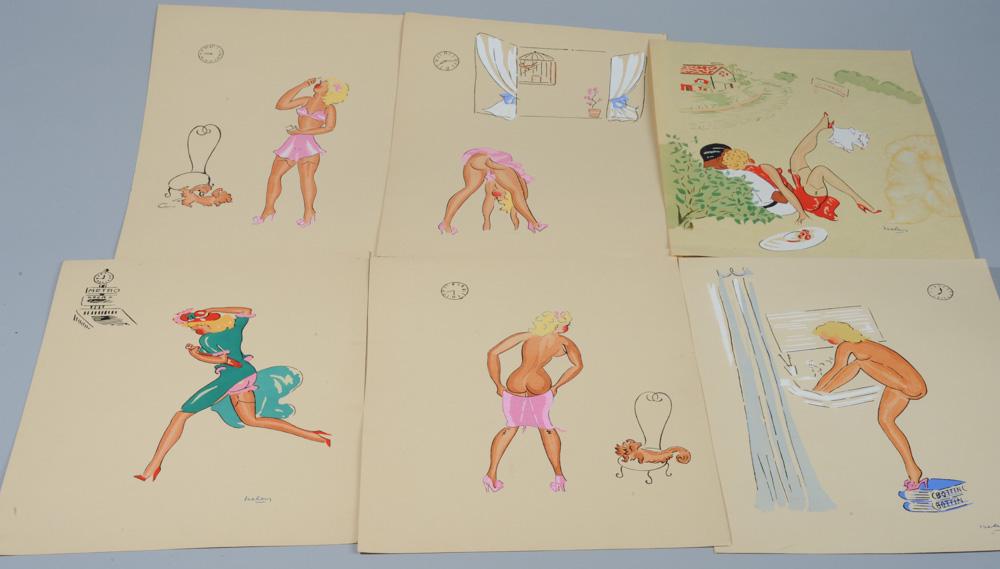 Set 6 Risque French 1920s-30s Serigraphs (1 of 7)