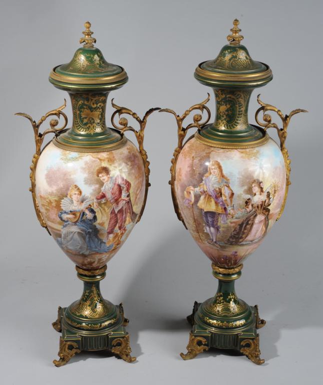 Pair French Sevres Style Ormalu Vases (1 of 9)