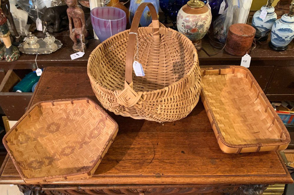 20th C Buttocks Basket + Basket Tray (Anansi?) etc (1 of 2)