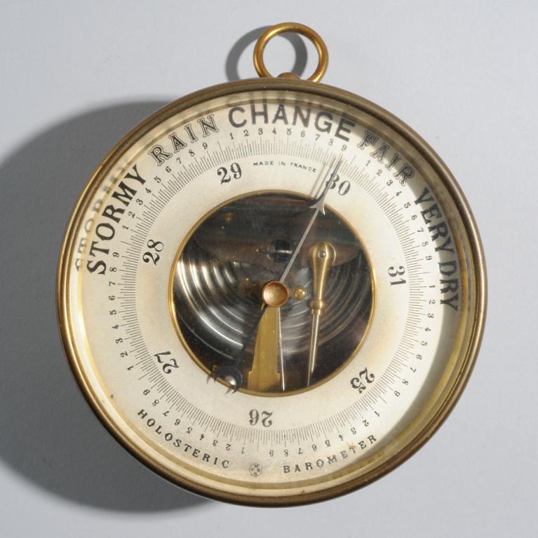 Antique PHBN French Brass Holosteric Barometer: Brass Holosteric Ship's Barometer by Pertuis, Hulot, Bourgeois & Naudet. Untested / in as-found condition. Dia: approx. 5 1/8". Depth: approx. 2".
